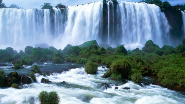 Waterfall forest mountain sky river free wallpaper - medium preview image