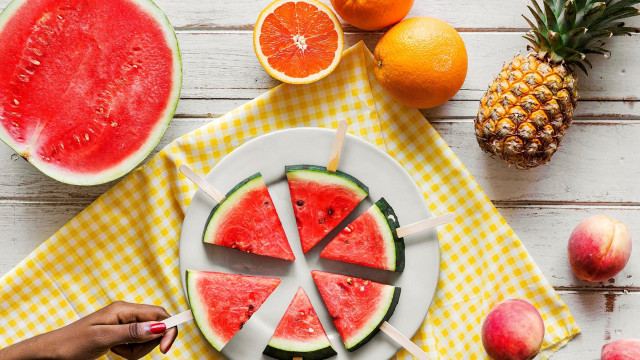 Watermelon slices fruit table summer free wallpaper - medium preview image