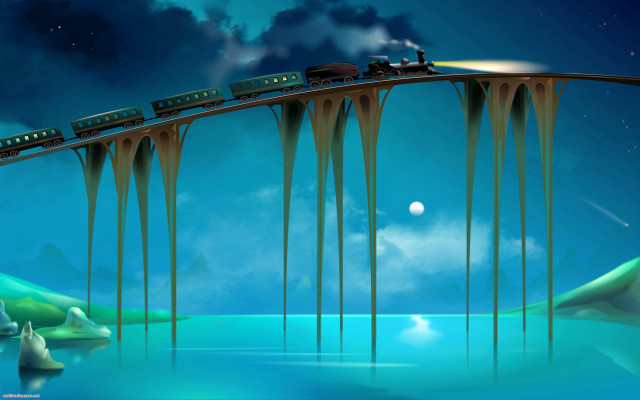Train bridge night fullmoon moonlight free wallpaper - medium preview image