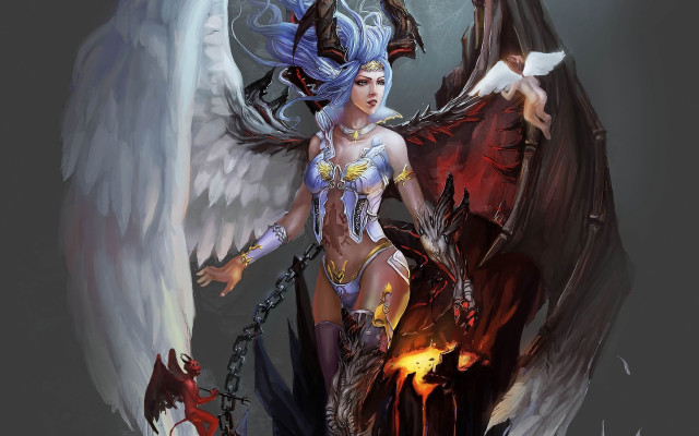 Angel wings chains demon sword free wallpaper for desktop - medium preview image