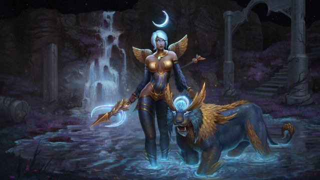 Woman cave waterbuffalo waterfall fantasy free wallpaper - medium preview image