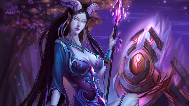 Woman sword demon outfit purple free wallpaper - medium preview image