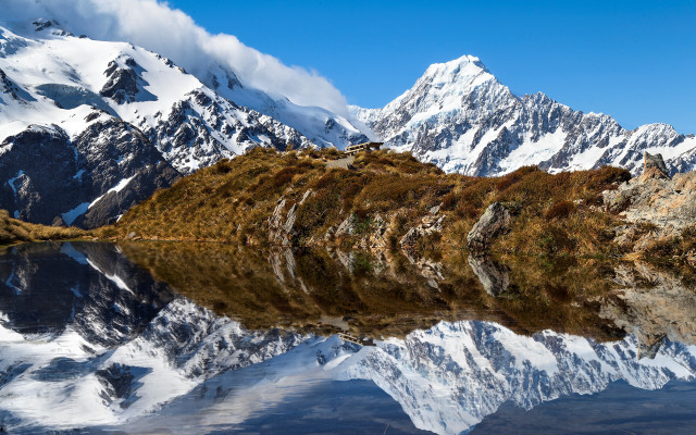 Mountain range lake coast clouds free wallpaper - medium preview image