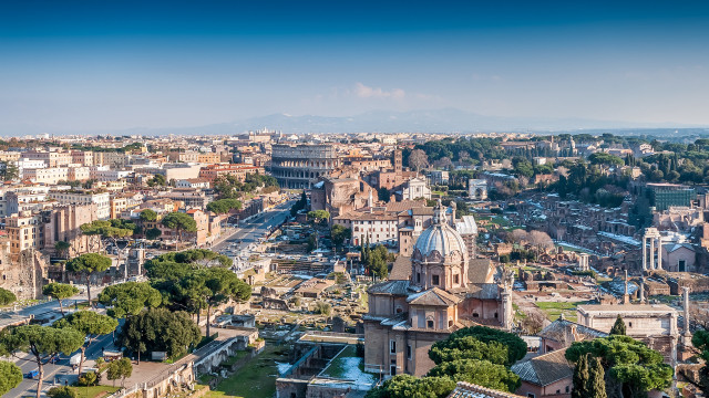 City buildings trees blue sky free wallpaper - medium preview image