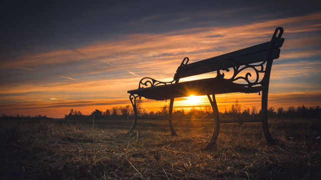 Bench field sunset sky reflection free wallpaper - medium preview image