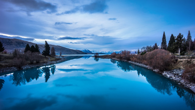 Blue river mountain forest sky free wallpaper - medium preview image