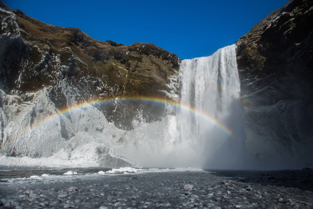 Iceland waterfall rainbow mountains nature free wallpaper - medium preview image