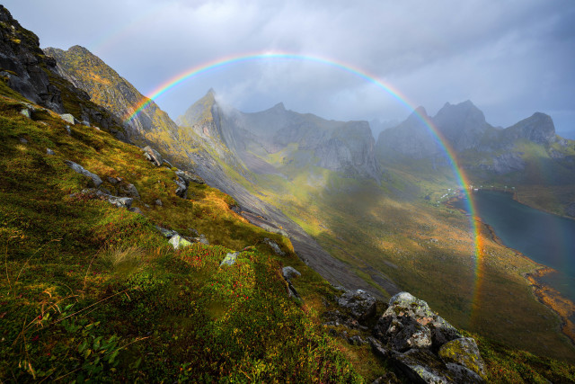 Rainbow mountain lake mystical colors free wallpaper - medium preview image
