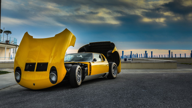 Yellow car hood open road free wallpaper - medium preview image