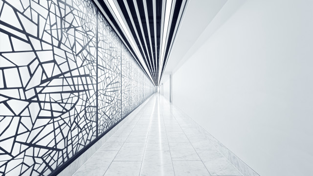 Long hallway black white geometric free wallpaper - medium preview image