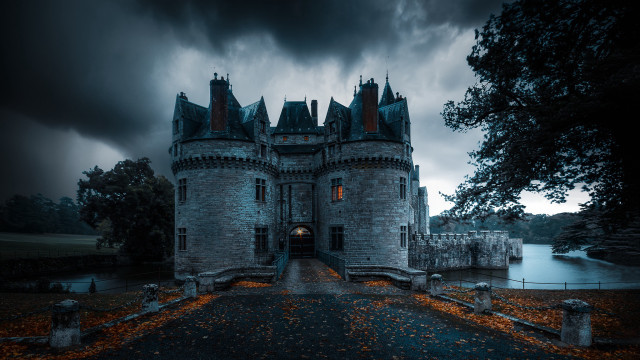 Gothic castle night sky mountains free wallpaper - medium preview image