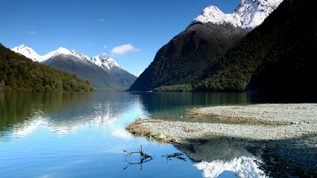 Lake mountains trees sky clouds #8 free wallpaper - medium preview image