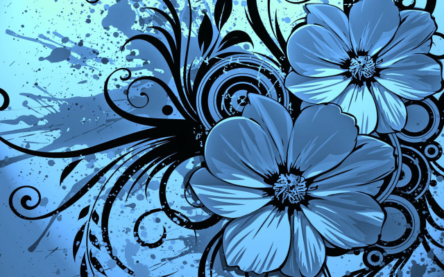 Blue flower black swirls blue free wallpaper - medium preview image