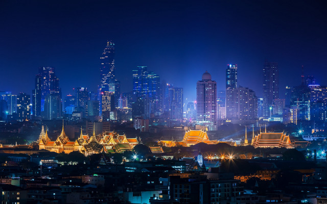 City skyline night lights buildings free wallpaper - medium preview image