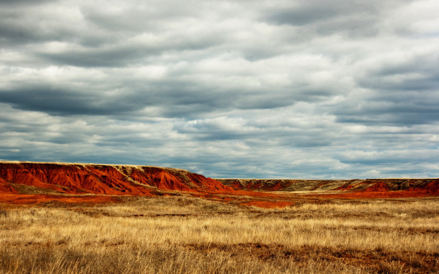 Grassy hill cloudy sky ocean free wallpaper - medium preview image