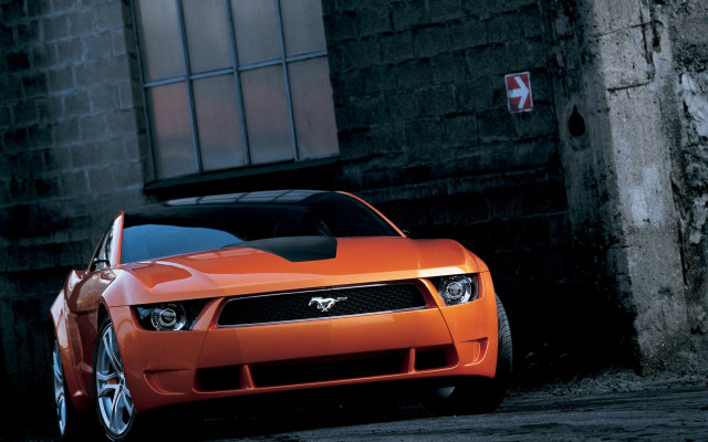 Bright orange mustang building red free wallpaper - medium preview image