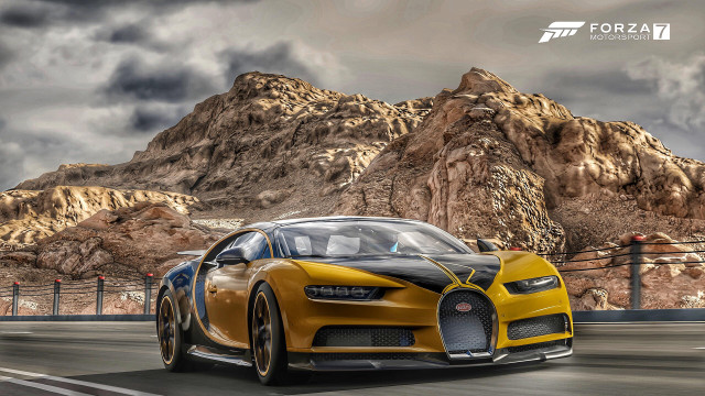 Bugatti car mountain road cloudy free wallpaper - medium preview image