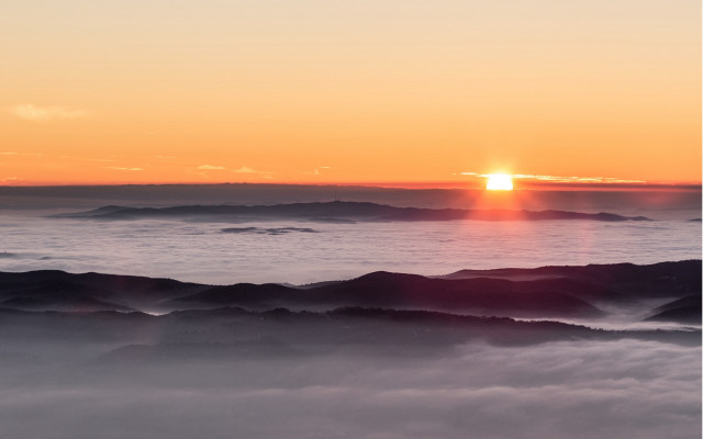 Sunset mountain range foggy valley free wallpaper - medium preview image