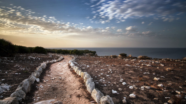 Dirt path rocks water landscape free wallpaper - medium preview image