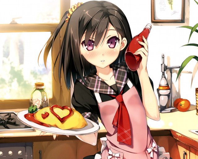 Girl kitchen food wine heart free wallpaper - medium preview image