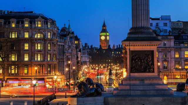 Cityscape clocktower night street statue free wallpaper - medium preview image