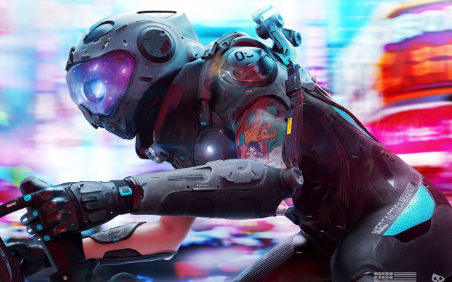 Futuristic man suit gun city #4 free wallpaper - medium preview image