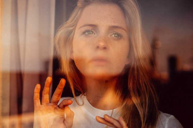 Woman hand gesture city reflection free wallpaper - medium preview image