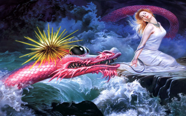 Woman dragon ocean ball fantasy free wallpaper - medium preview image