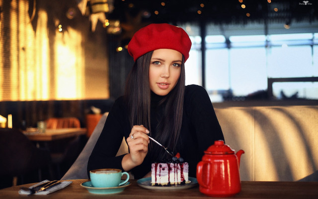 Woman cake tea santa hat free wallpaper - medium preview image