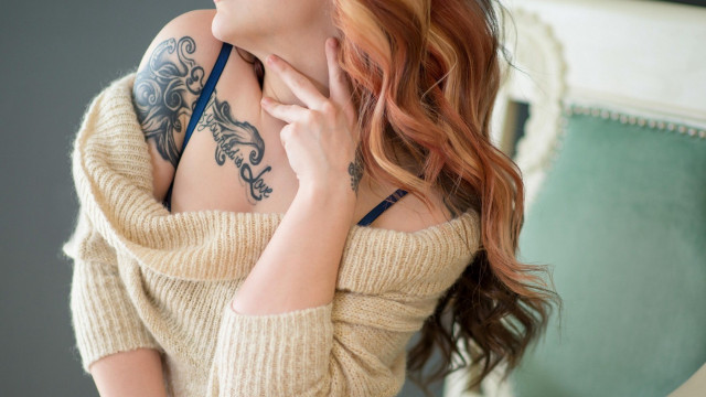Woman tattoo reflection holding mirror free wallpaper - medium preview image