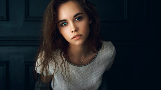 Blue eyes white shirt portrait free wallpaper - medium preview image
