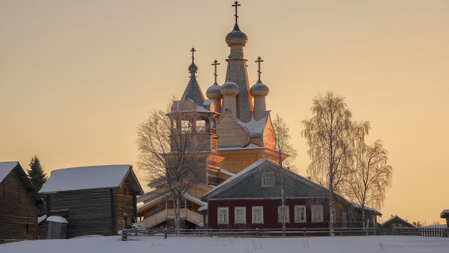 Church steeple clocktower snow sunset free wallpaper - medium preview image