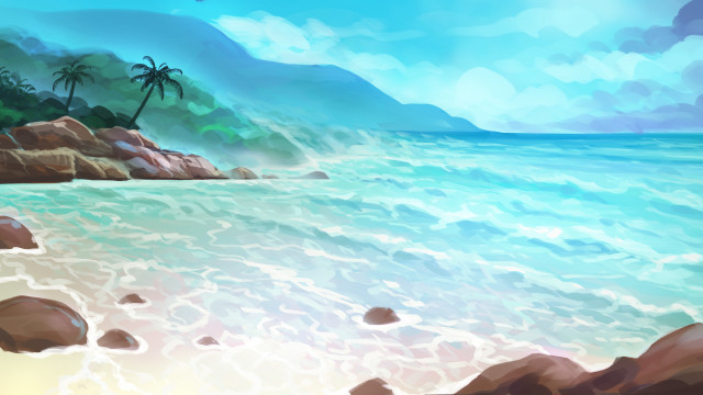 Beach palm cliff blue sky free wallpaper - medium preview image