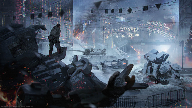 Man rubble city night fire free wallpaper - medium preview image