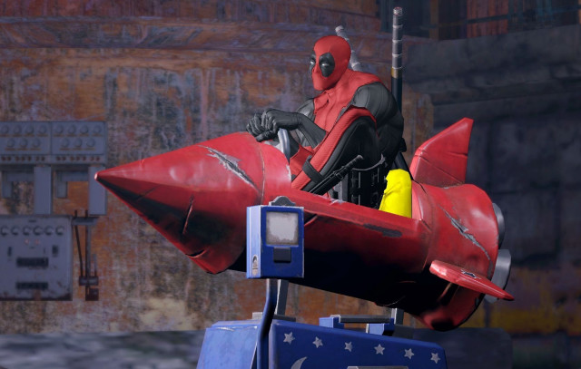 Red suit man riding rocket free wallpaper - medium preview image