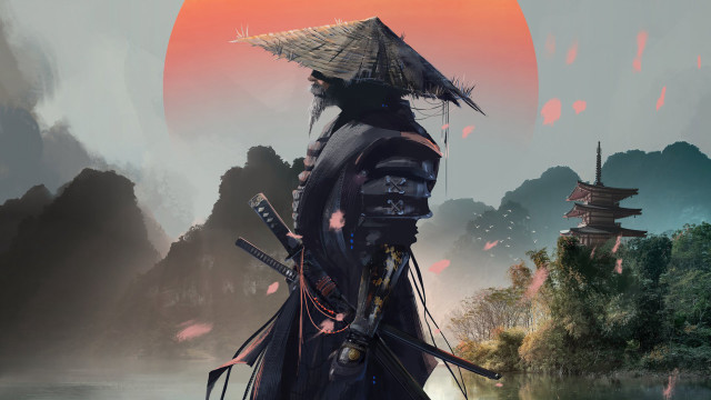 Fantasy cyberpunk armor sword lake free wallpaper - medium preview image