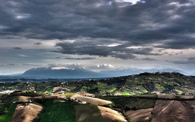 Mountain range cloudy sky town free wallpaper - medium preview image
