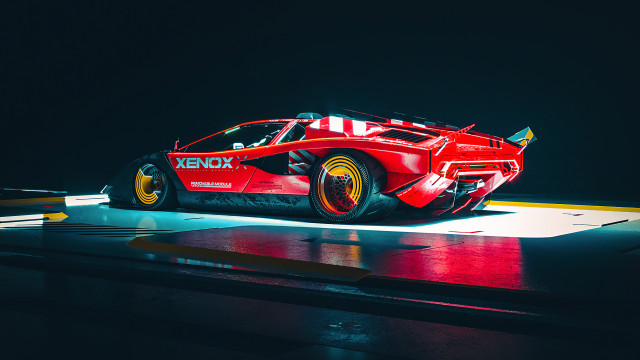 Red car retrofuturism outrun vroom free wallpaper - medium preview image