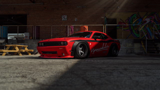 Red car graffiti building picnic free wallpaper - medium preview image