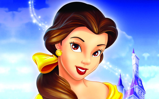Woman yellow dress castle blue free wallpaper - medium preview image
