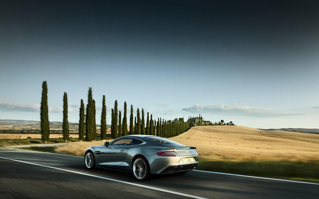 Silver car road trees hill free wallpaper - medium preview image