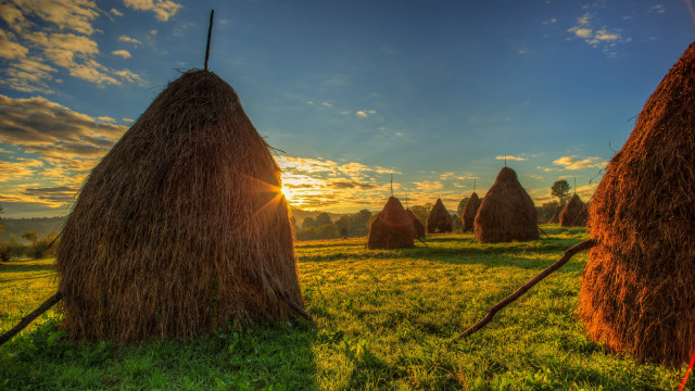Hay bales sunset clouds trees free wallpaper - medium preview image