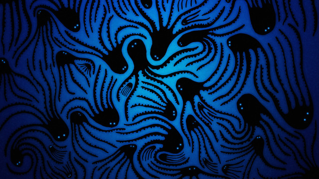 Blue silhouette bubbles swirls bioluminescence free wallpaper - medium preview image