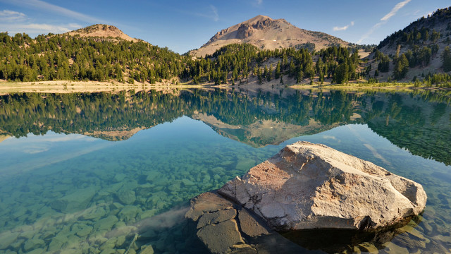 Mountain lake forest waterfall sky free wallpaper - medium preview image