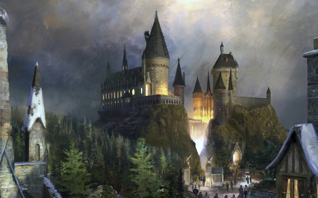 Castle towers people fantasy matte free wallpaper - medium preview image