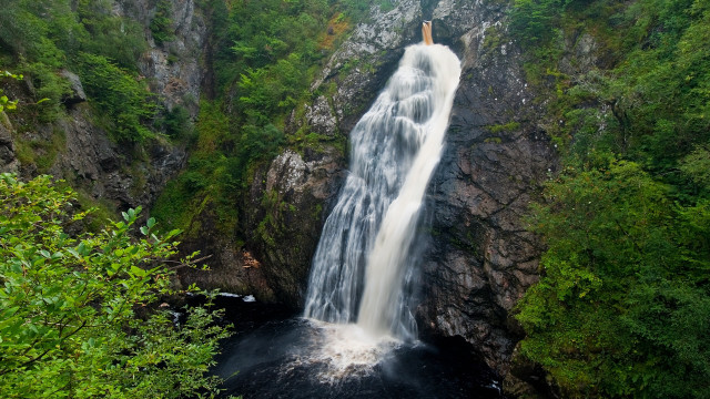 Waterfall person forest mountains nature free wallpaper - medium preview image