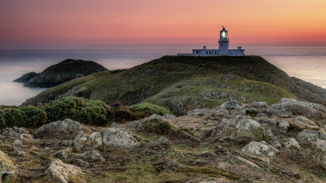 Lighthouse island sunset water forest free wallpaper - medium preview image