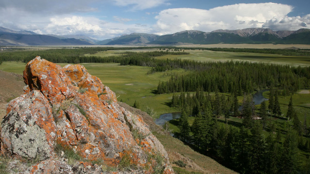 Large rock valley trees mountains free wallpaper - medium preview image
