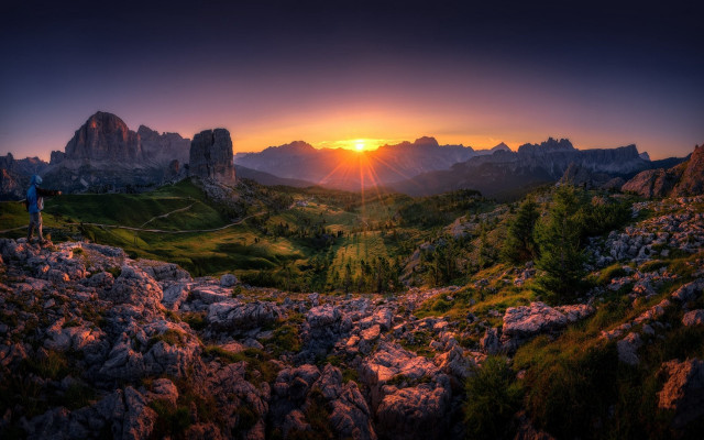 Mountain top sunset forest horizon free wallpaper - medium preview image