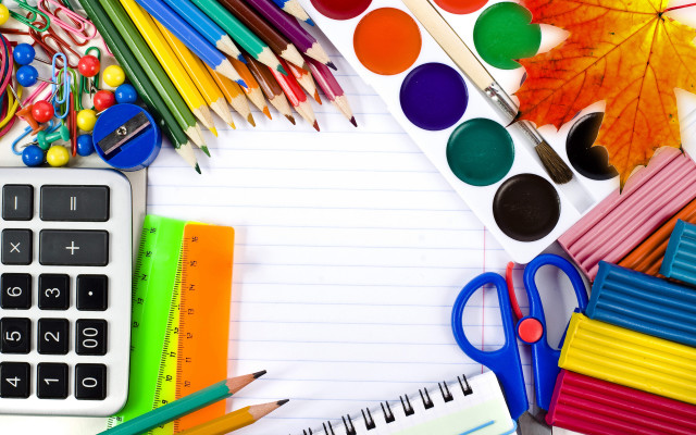 Desk calculator pencils markers child free wallpaper - medium preview image